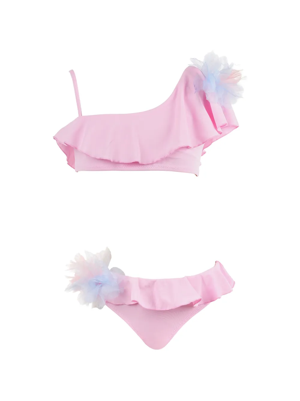 Nessi Byrd Kids Junia ruffled flower-appliqué bikini - Rosa