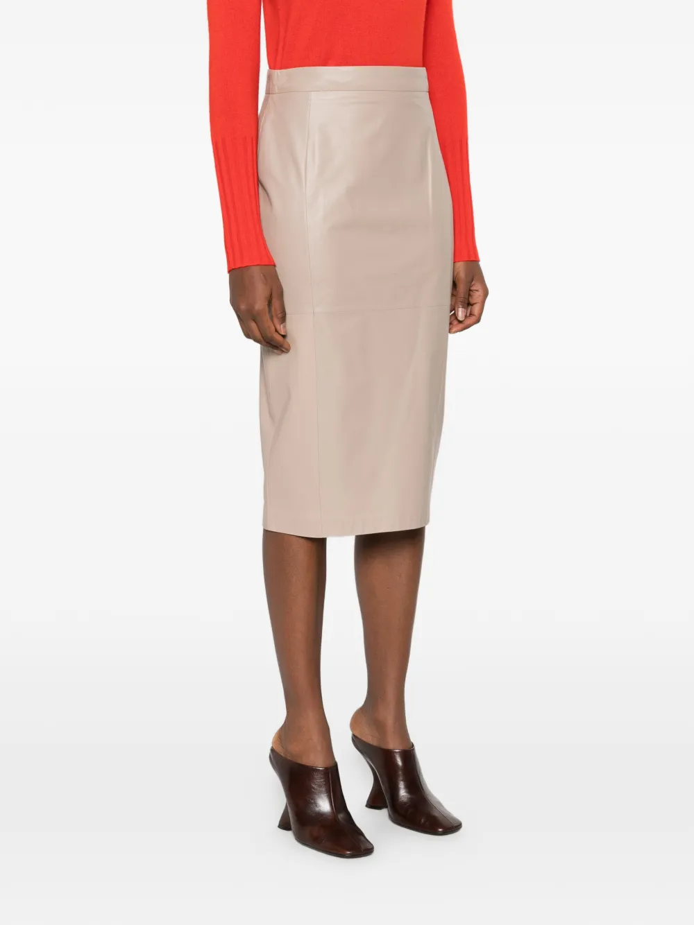  Max Mara Panelled Lamb Leather Skirt - Neutrals 