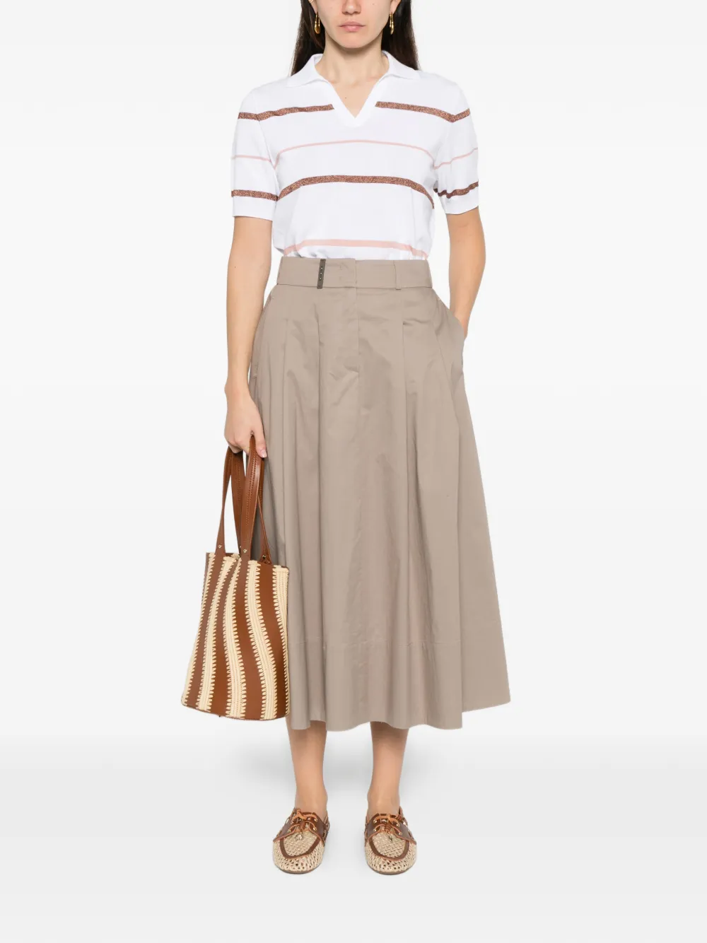 Peserico A-line pleated midi skirt - Bruin