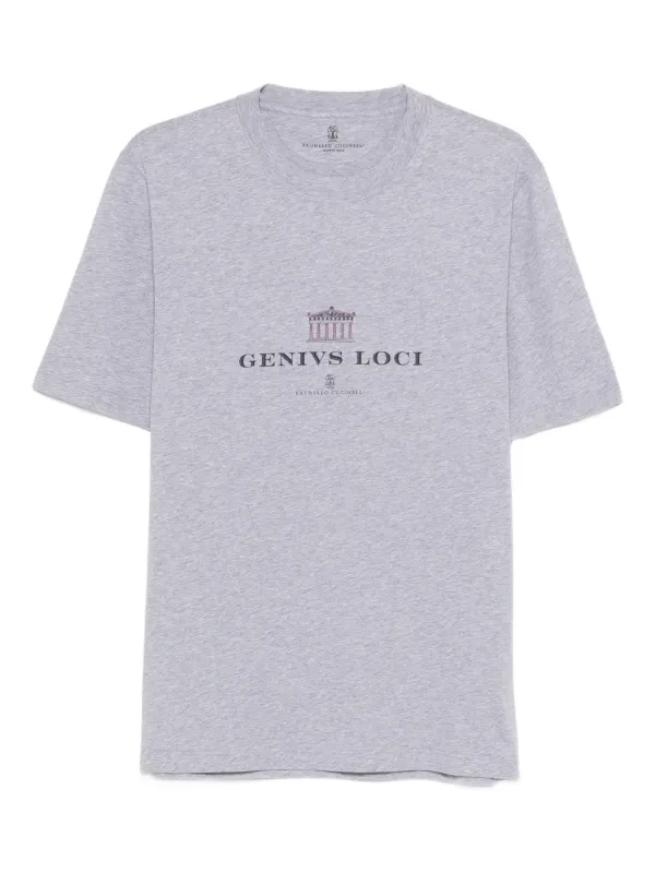 Brunello Cucinelli Cotton Jersey Crew Neck T-shirt with Print in Grey