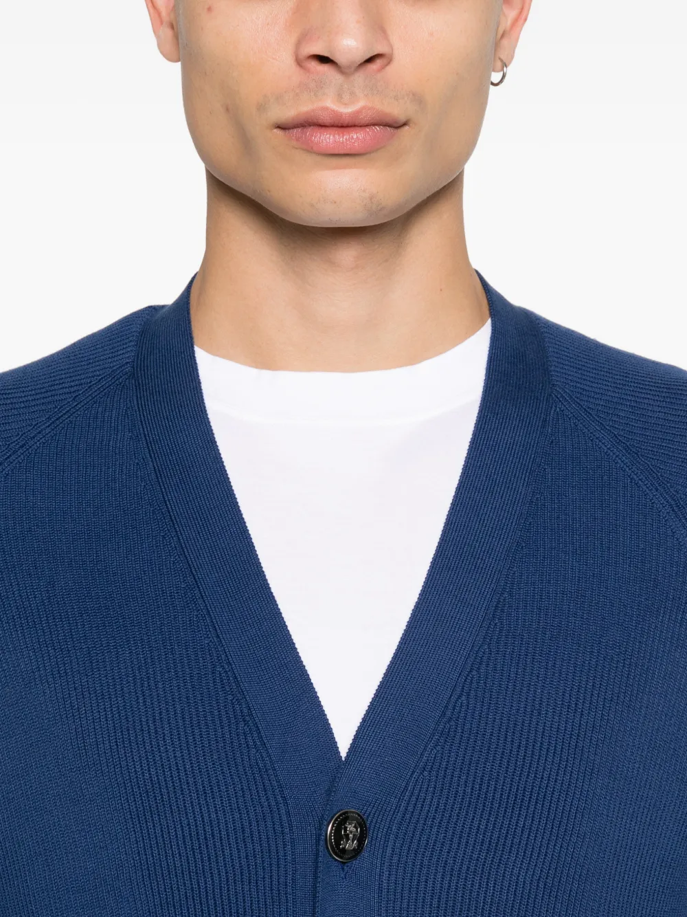 Brunello Cucinelli Trui met knopen en V-hals Blauw