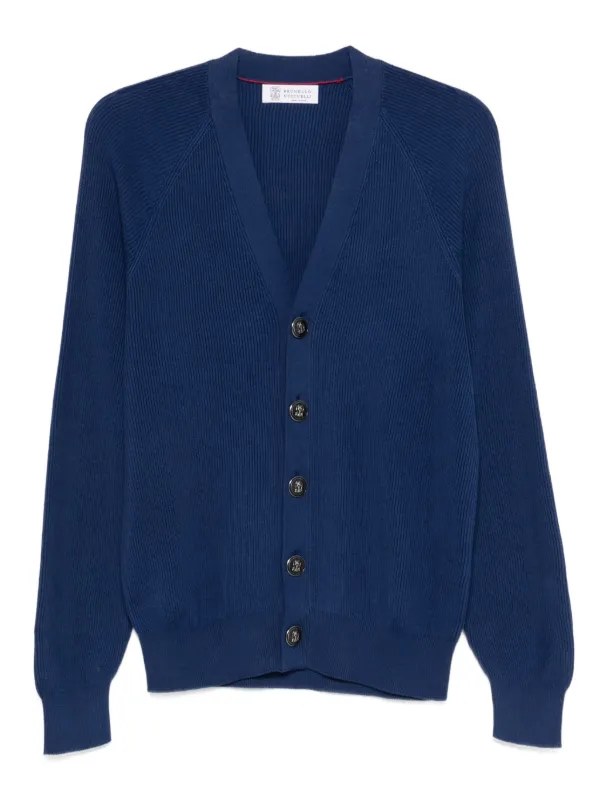 Brunello Cucinelli Buttoned V-neck Sweater in Blue