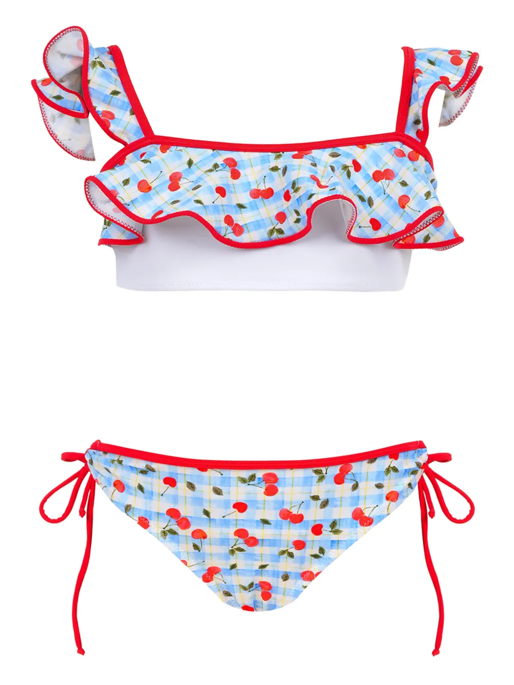 Nessi Byrd Kids' Zola Ruffled Cherry-print Bikini In Blue