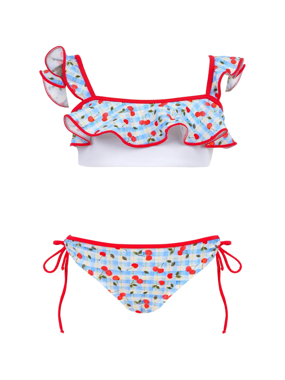 Nessi Byrd Kids Zola ruffled cherry-print bikini - Blu