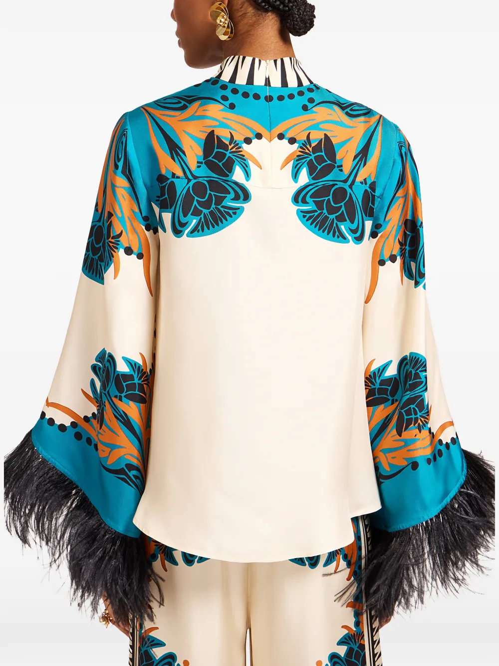 La DoubleJ Zijden blouse met veren Beige