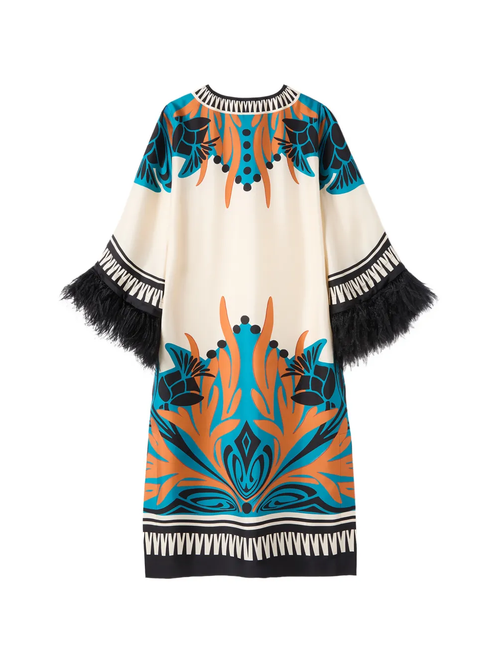La DoubleJ Tuniek met bloemenprint en veren Beige