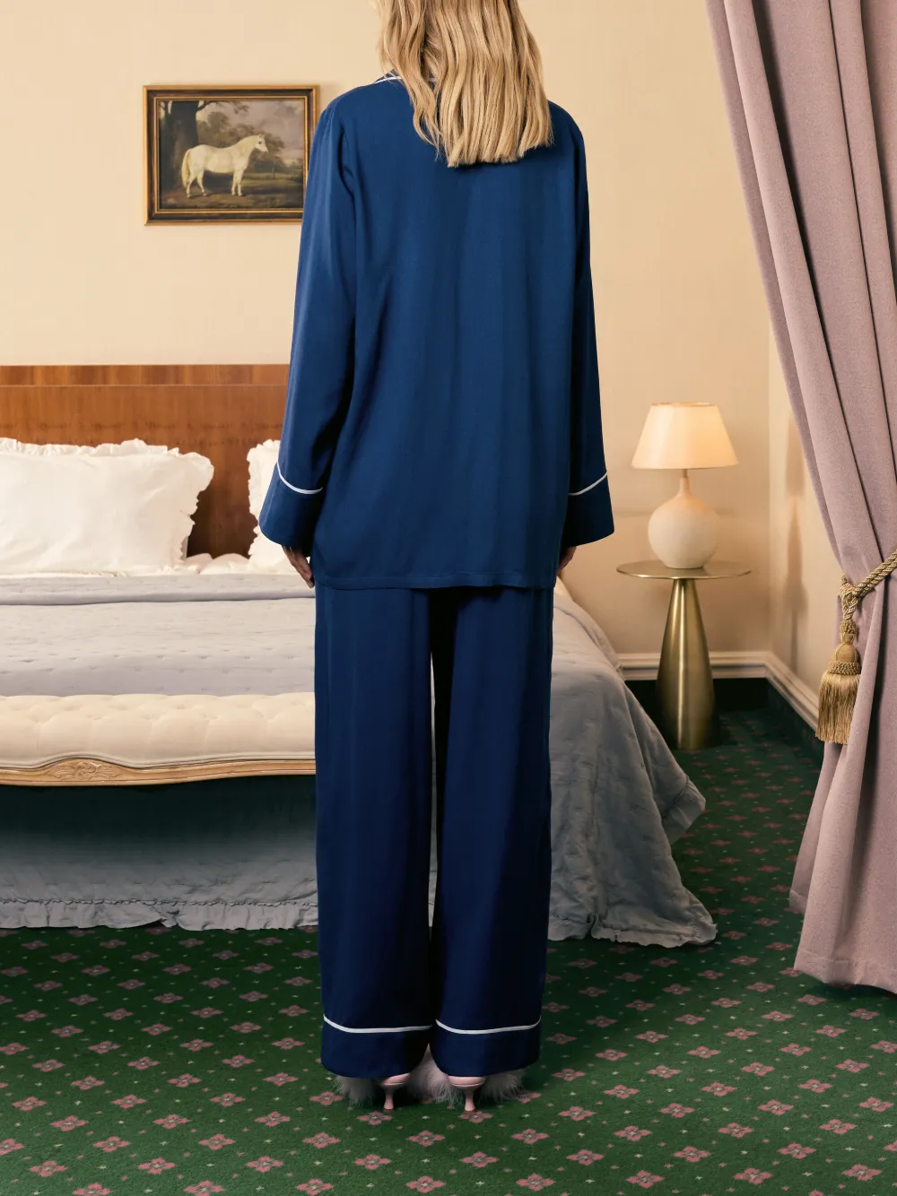  Sleeper Finnegan Piped Pajama Shirt - Blue 