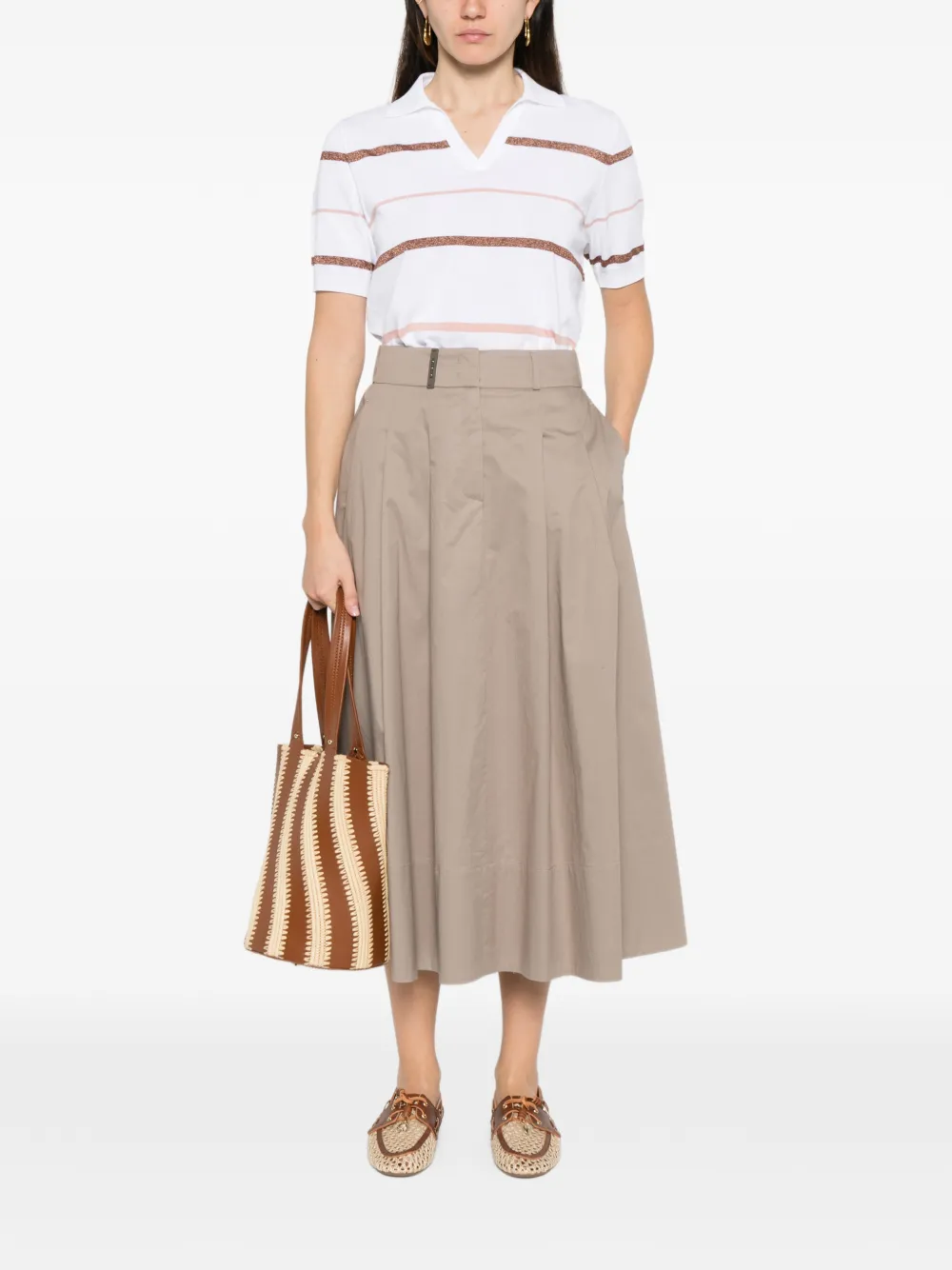  Peserico Striped Short-sleeve Top - White 