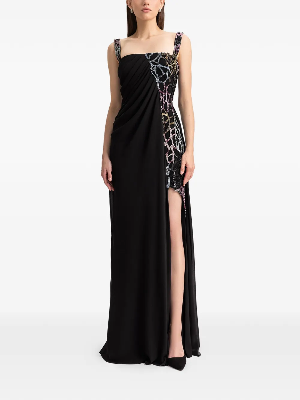 Gemy Maalouf draped beaded maxi dress - Zwart