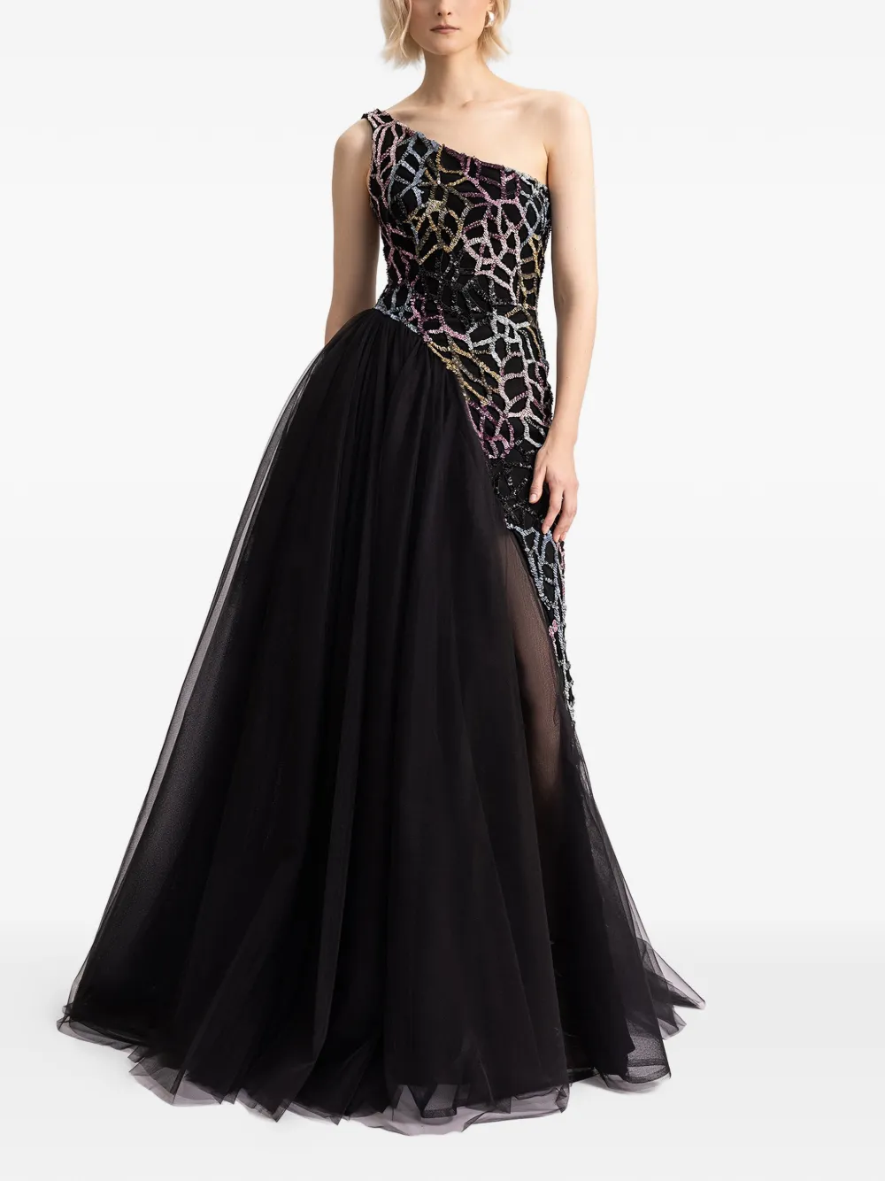Gemy Maalouf beaded asymmetrical gown - Zwart