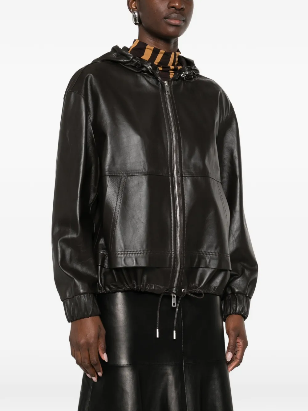  Desa 1972 Hooded Leather Jacket - Brown 