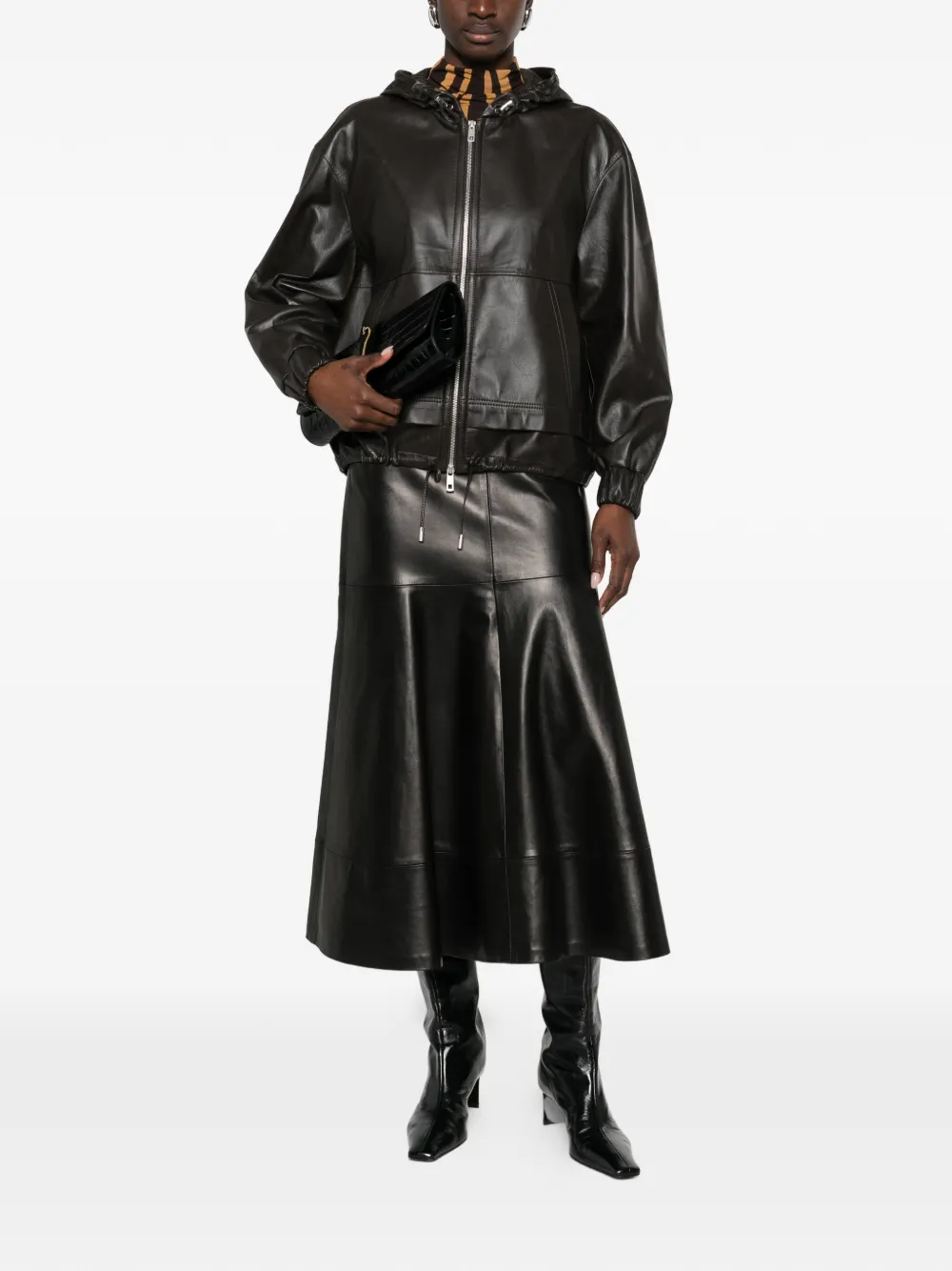  Desa 1972 Hooded Leather Jacket - Brown 
