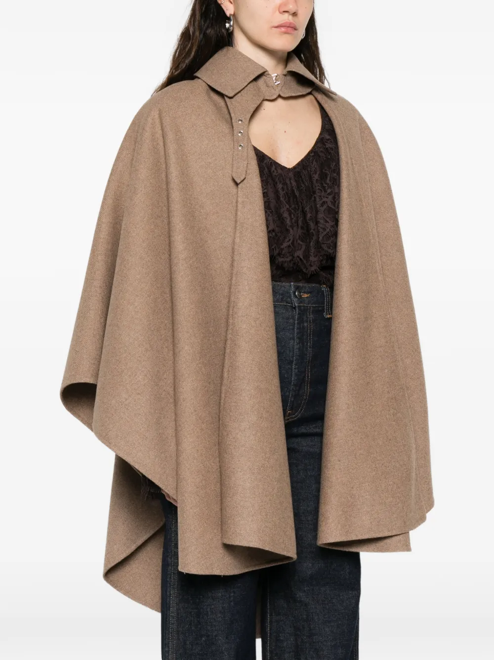  Ermanno Scervino Collared Buckled Cape - Brown 