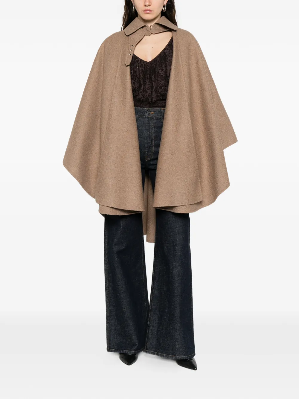  Ermanno Scervino Collared Buckled Cape - Brown 