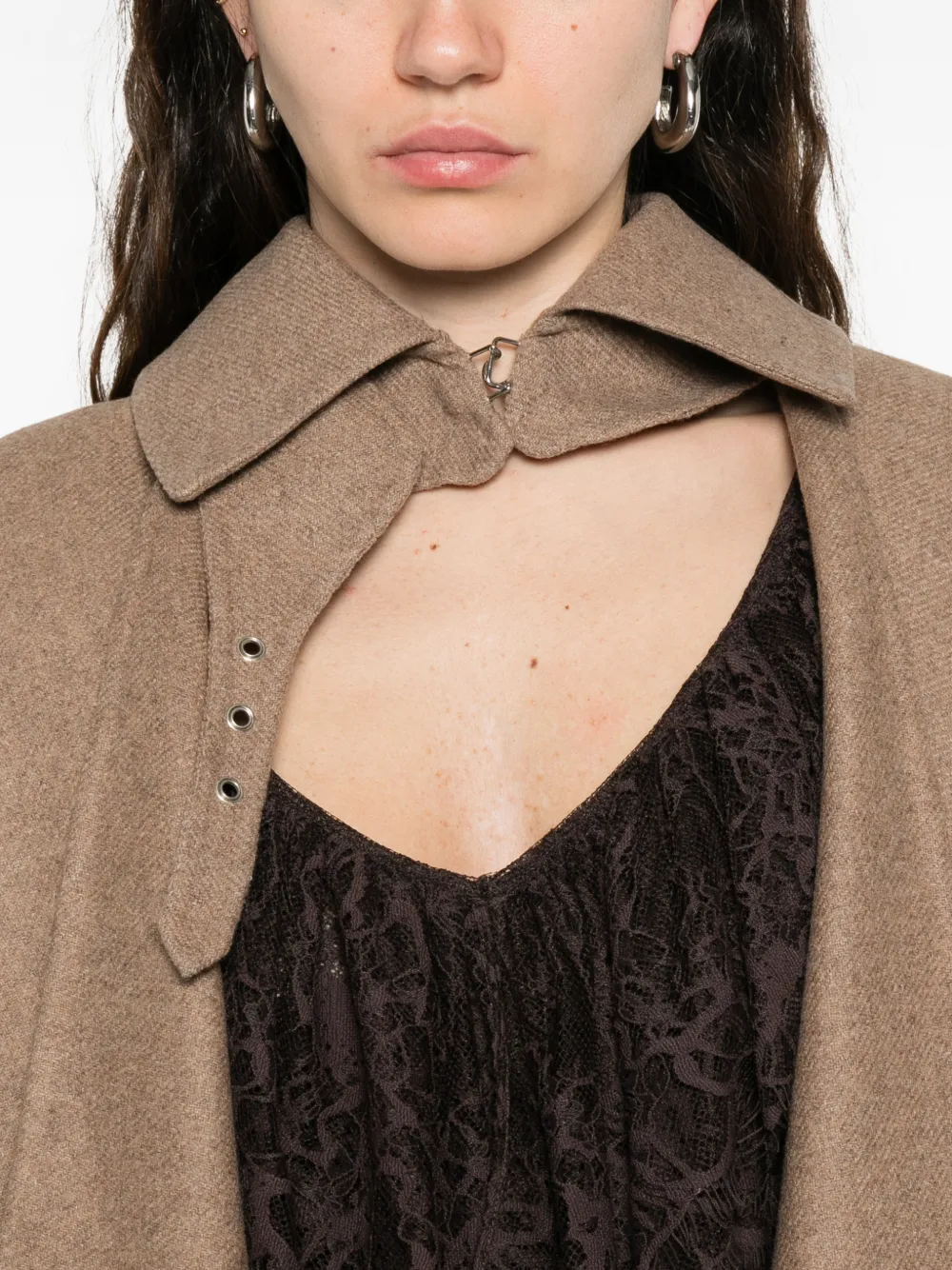 Ermanno Scervino Cape met kraag en gesp Bruin