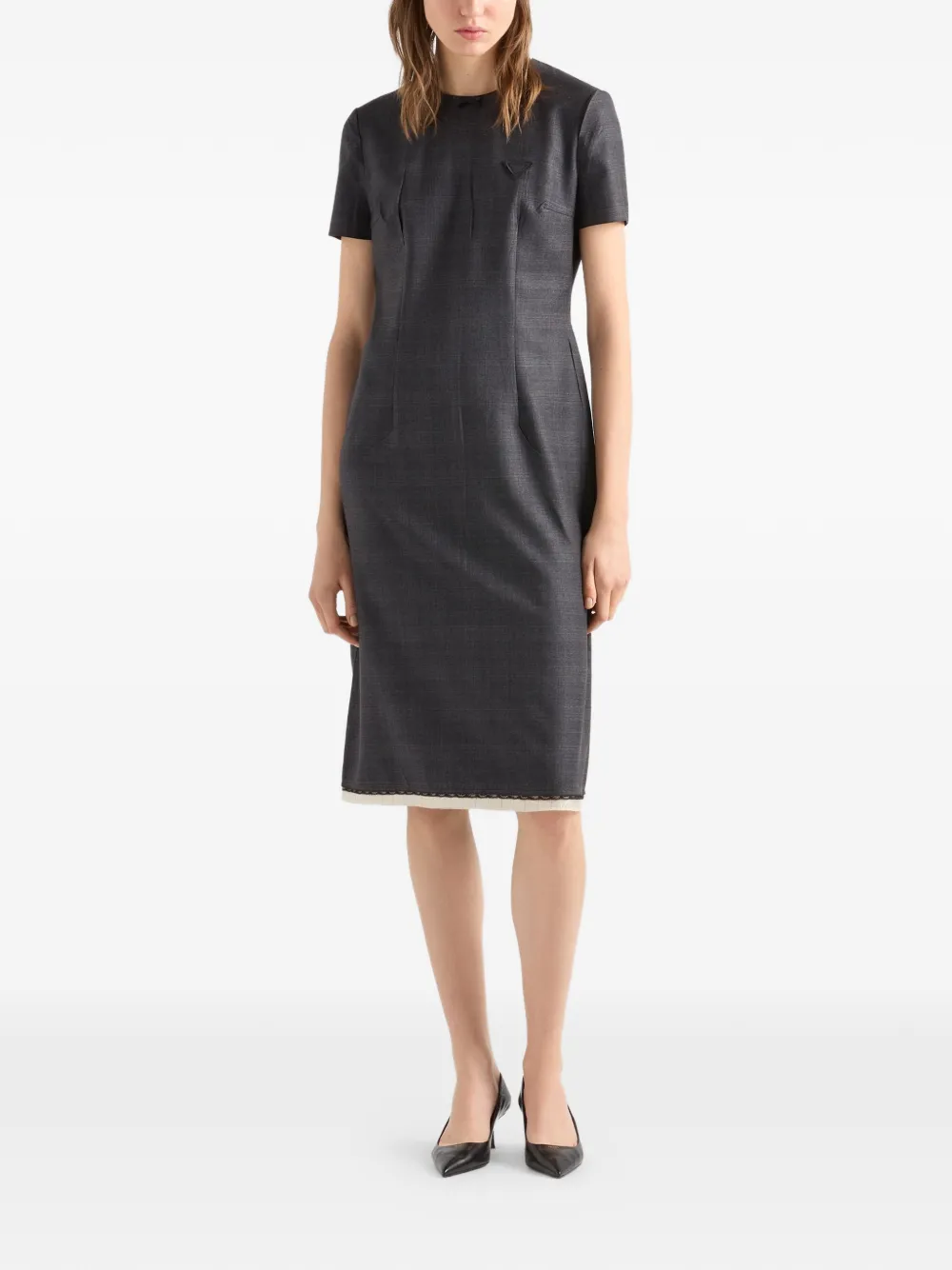  Prada Checked Midi Dress - Grey 