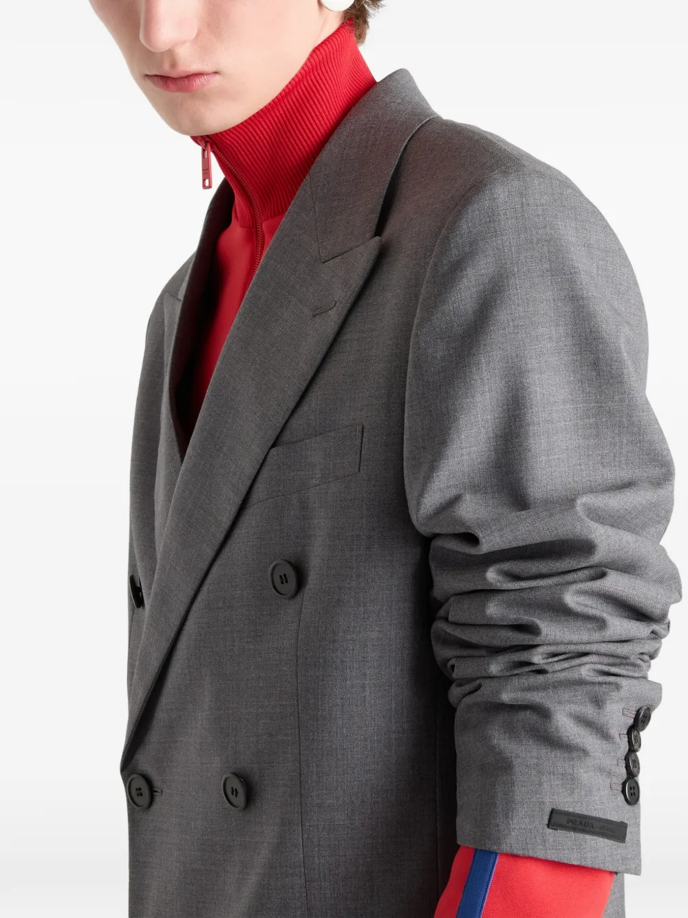 Prada Blazer met dubbele rij knopen en puntige revers Grijs