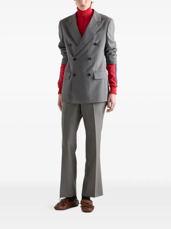 PRADA グレー テーラードジャケット Prada double-breasted peak-lapels Blazer | Grey | FARFETCH