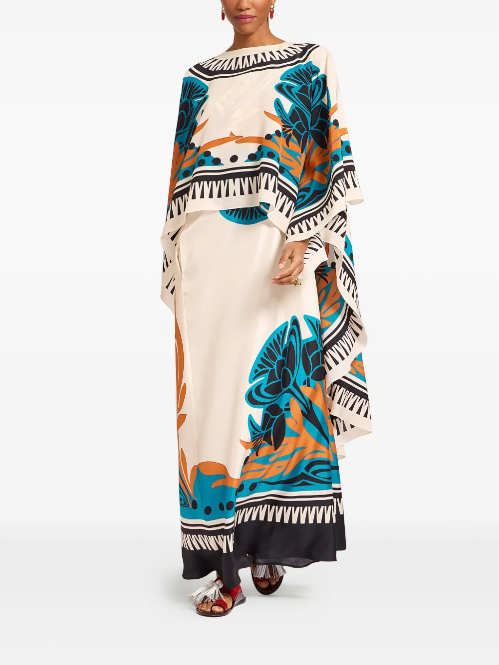 La Doublej Maria Floral Print Cape - Neutrals 