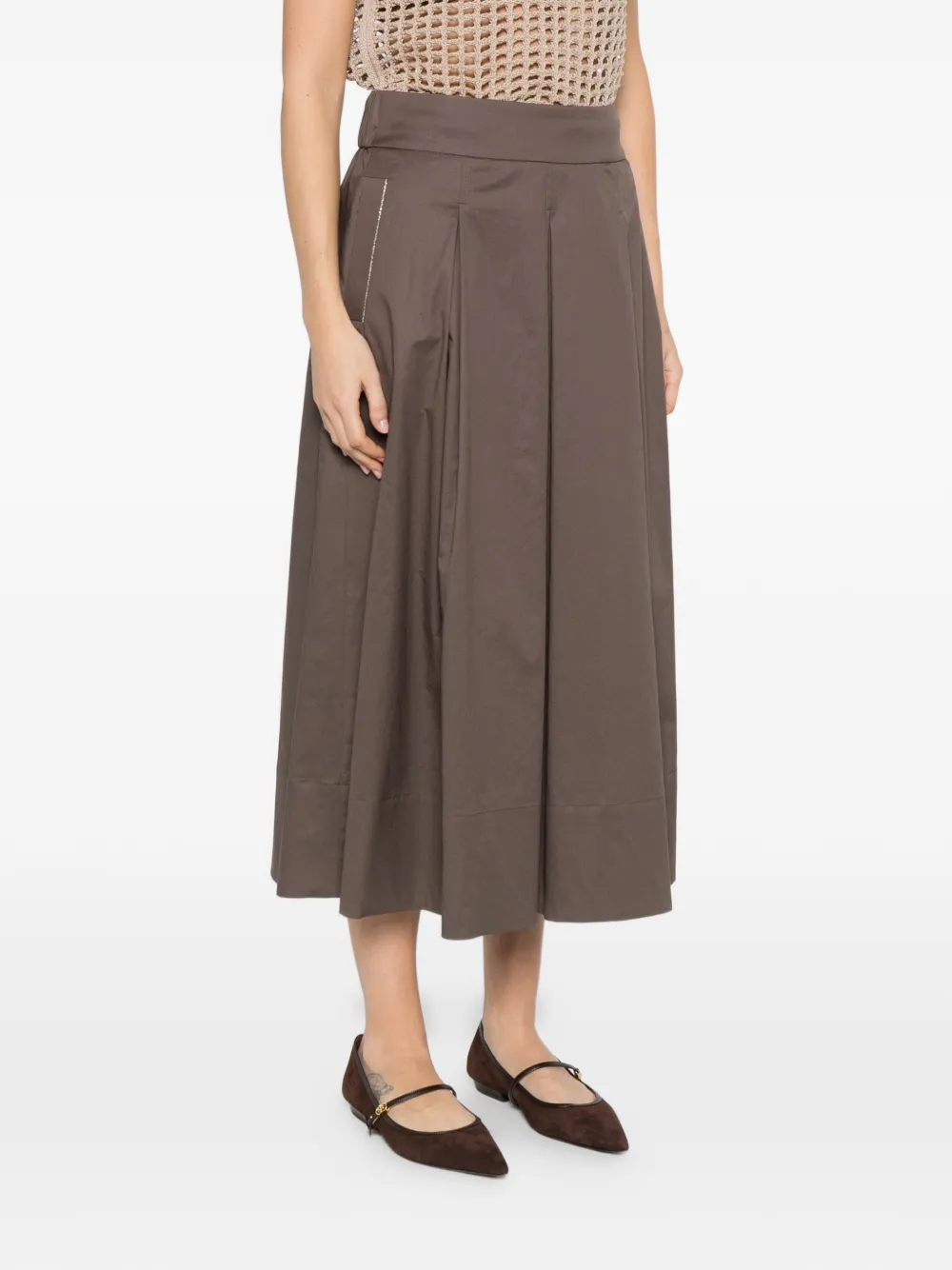  Peserico Pleated A-line Midi Skirt - Brown 