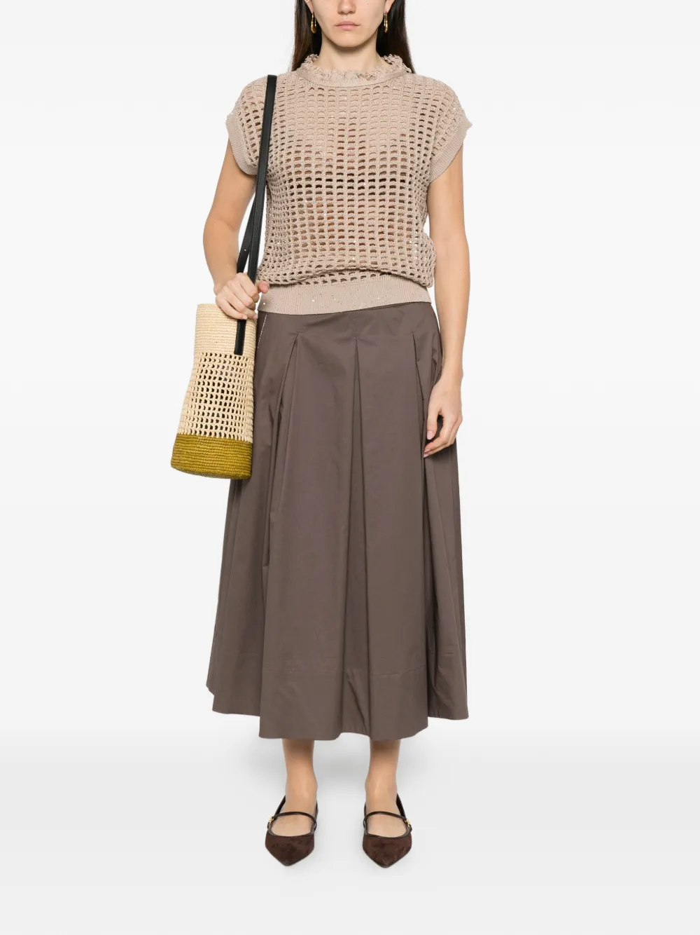 Peserico pleated A-line midi skirt - Bruin