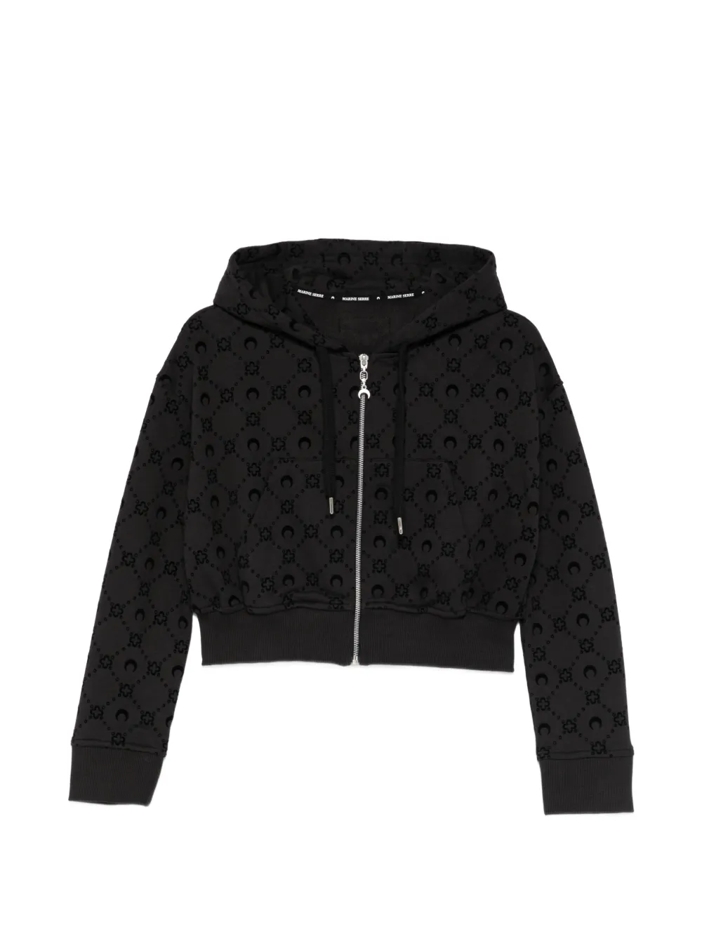 Marine Serre Moonogram flocked cropped zip-up hoodie - Nero