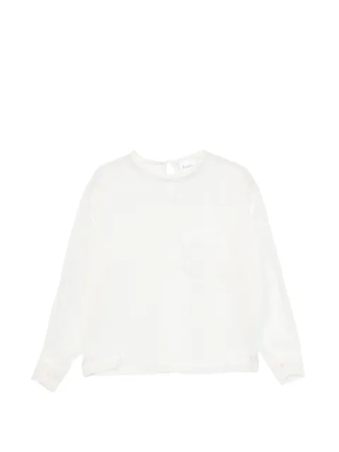 Nude chest-pocket sheer blouse