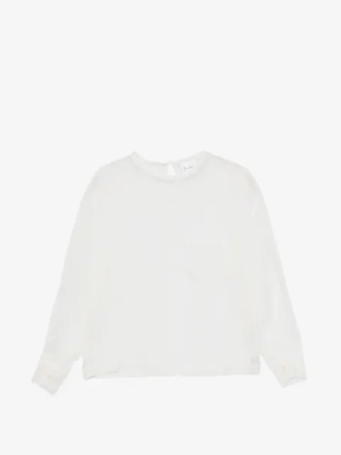 Nude chest-pocket sheer blouse