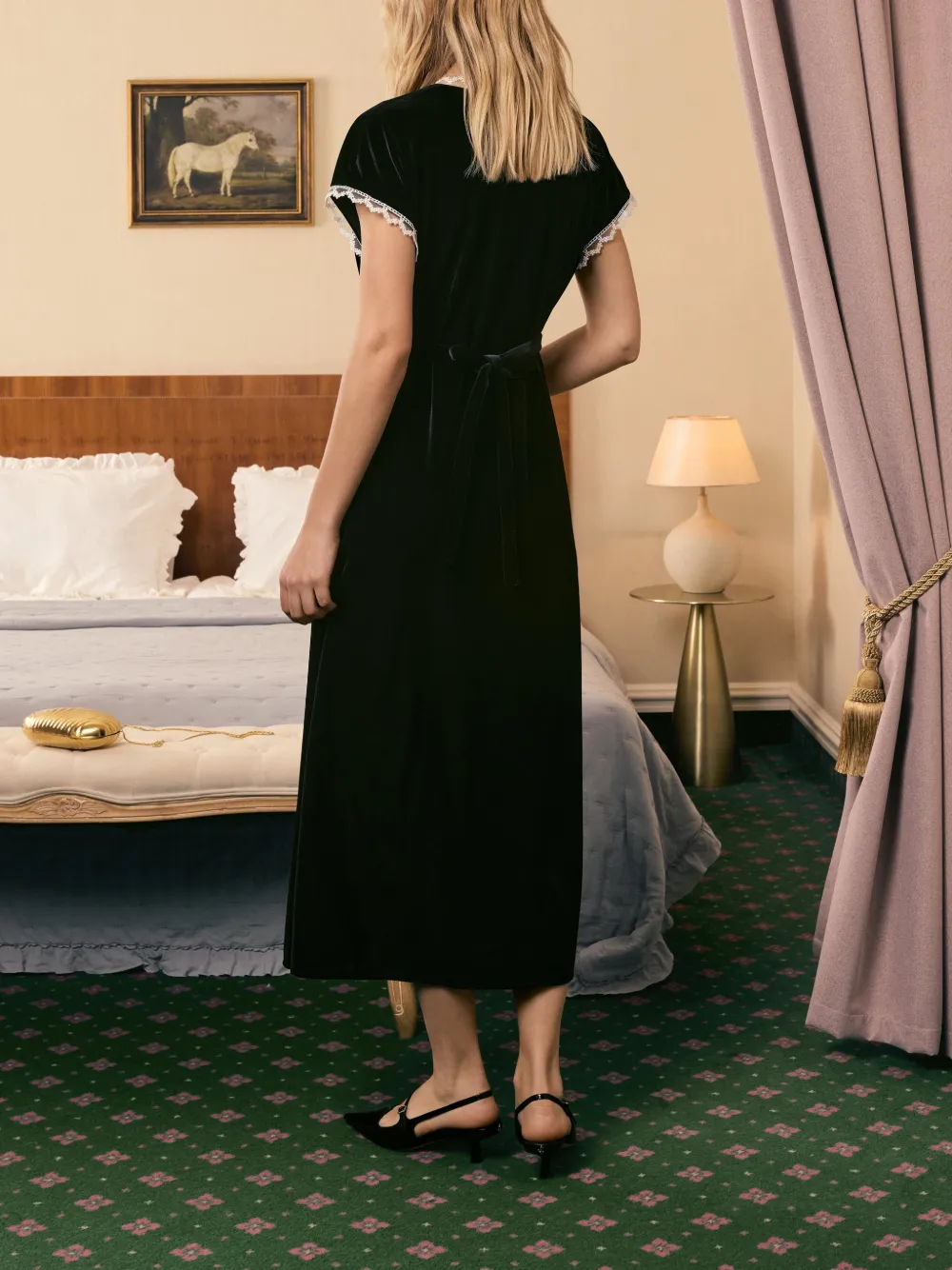 Sleeper The Genus midi-jurk met roos Zwart