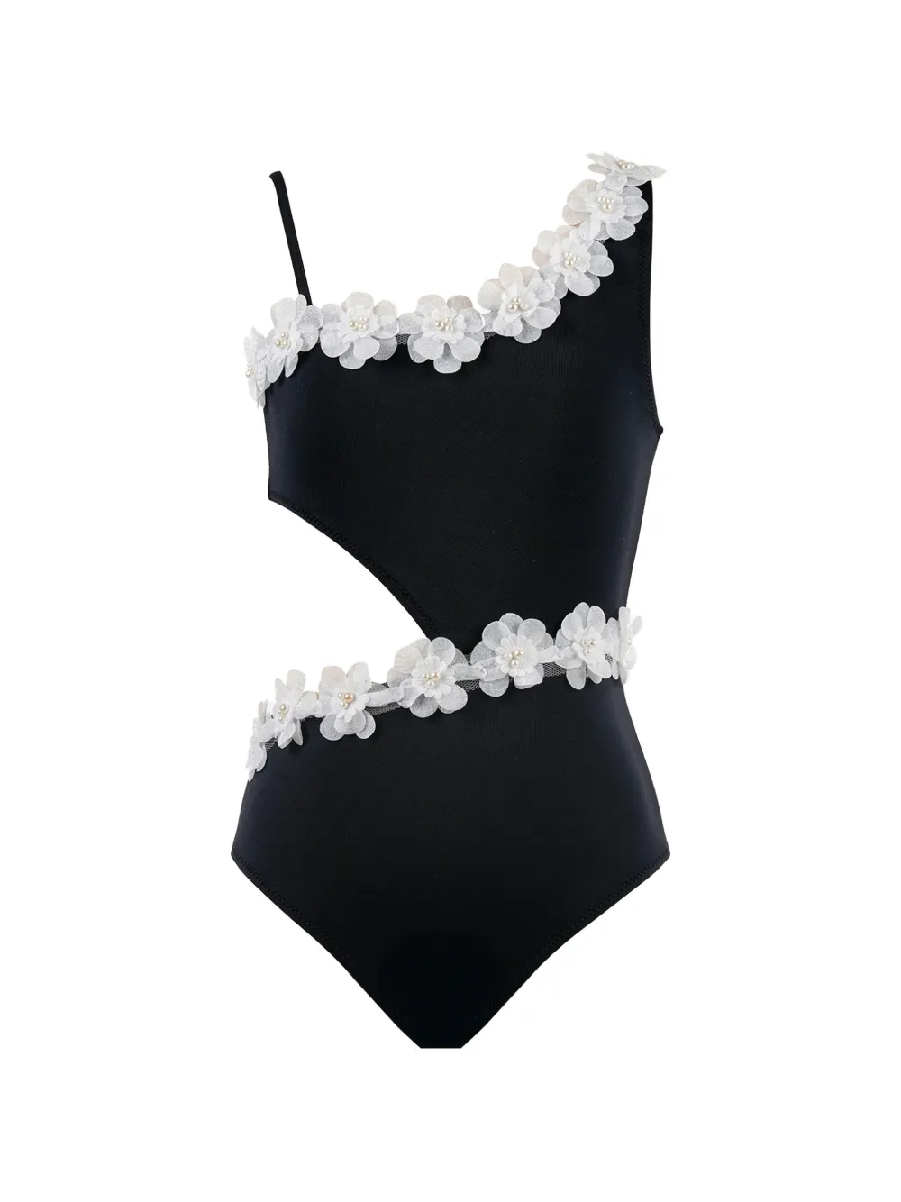 Nessi Byrd Kids Nathalie floral-appliqué cut-out swimsuit - Nero