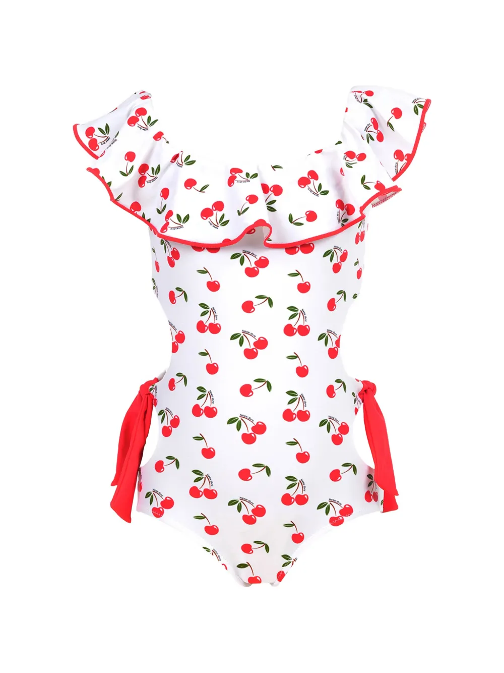 Nessi Byrd Kids Jenny ruffled cherry-print swimsuit - Bianco