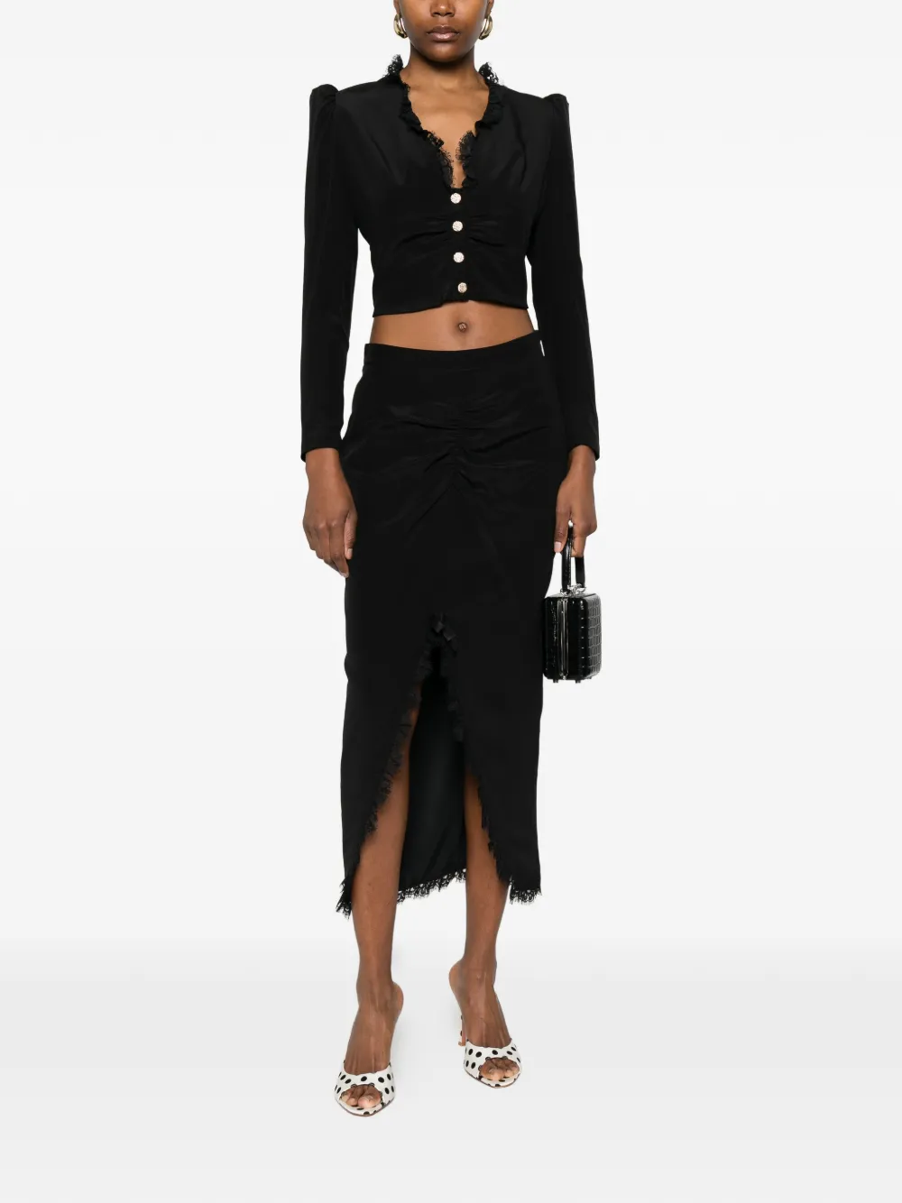  Alessandra Rich Lace-trim Buttoned Blouse - Black 