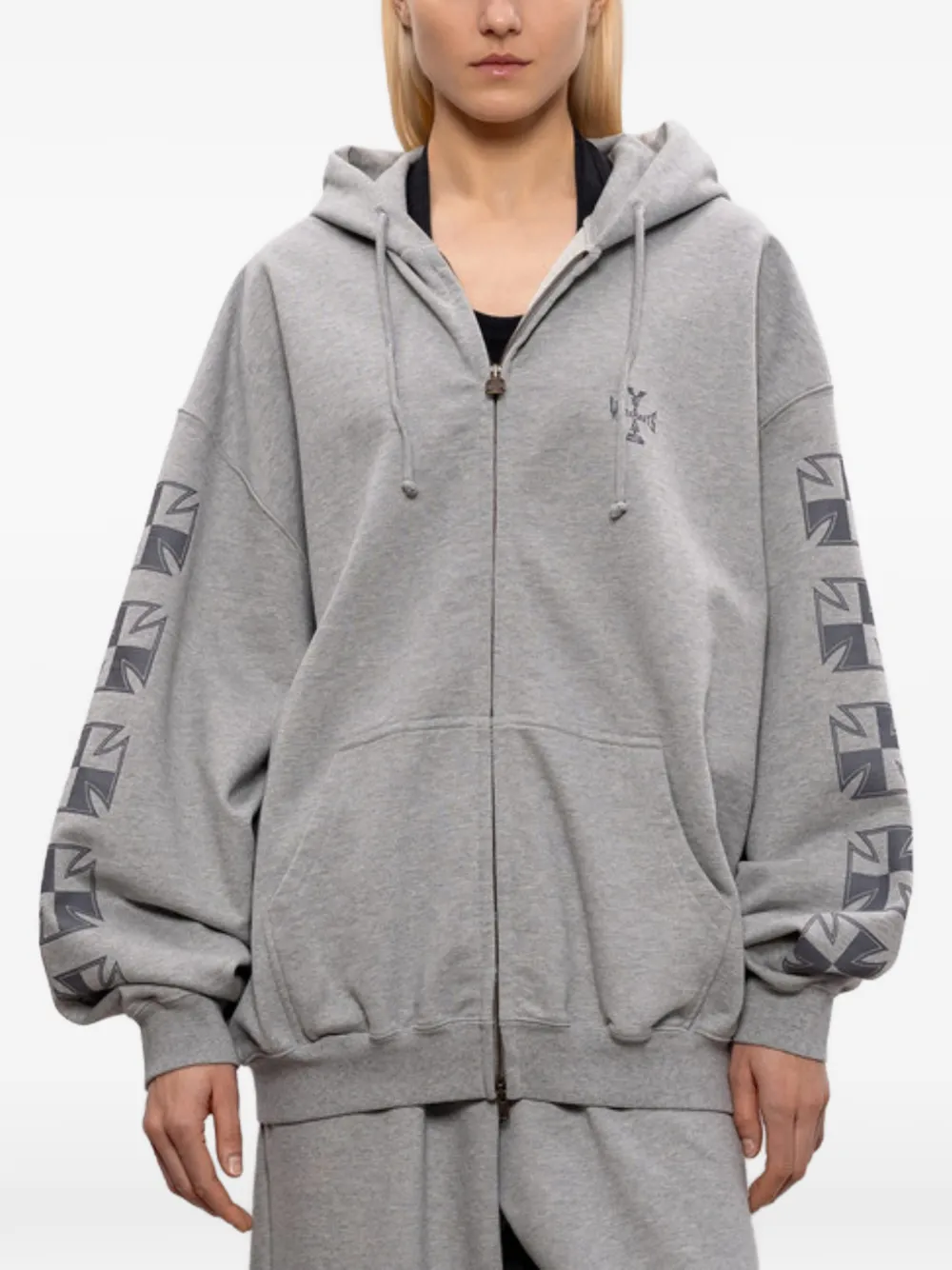 Biker Cross sleeves zip-up cotton Hoodie