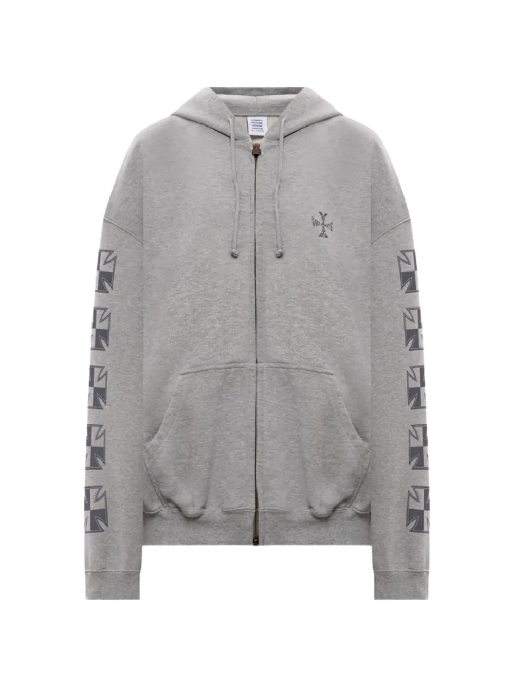 VETEMENTS Biker Cross sleeves zip-up cotton hoodie - Grigio