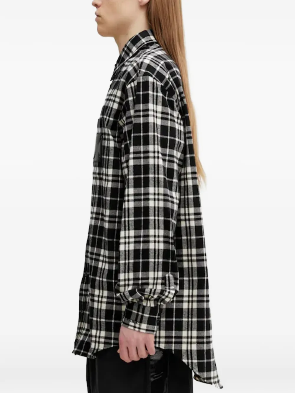 Vetements Leather Cross-patch Checked-pattern Flannel Cotton Shirt - Black 