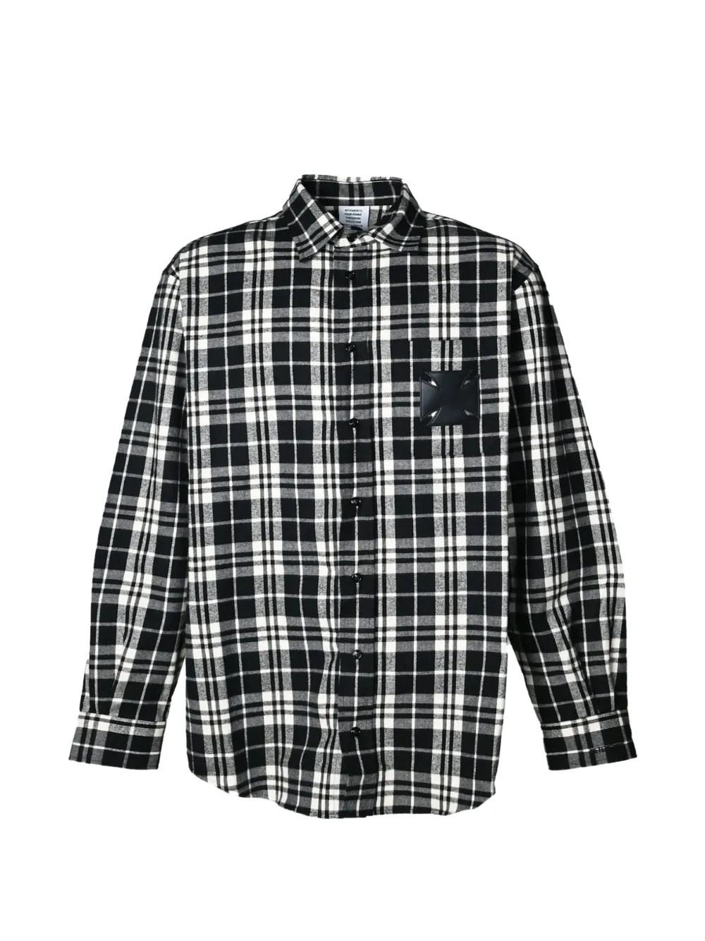 VETEMENTS leather cross-patch checked-pattern flannel cotton shirt - Nero