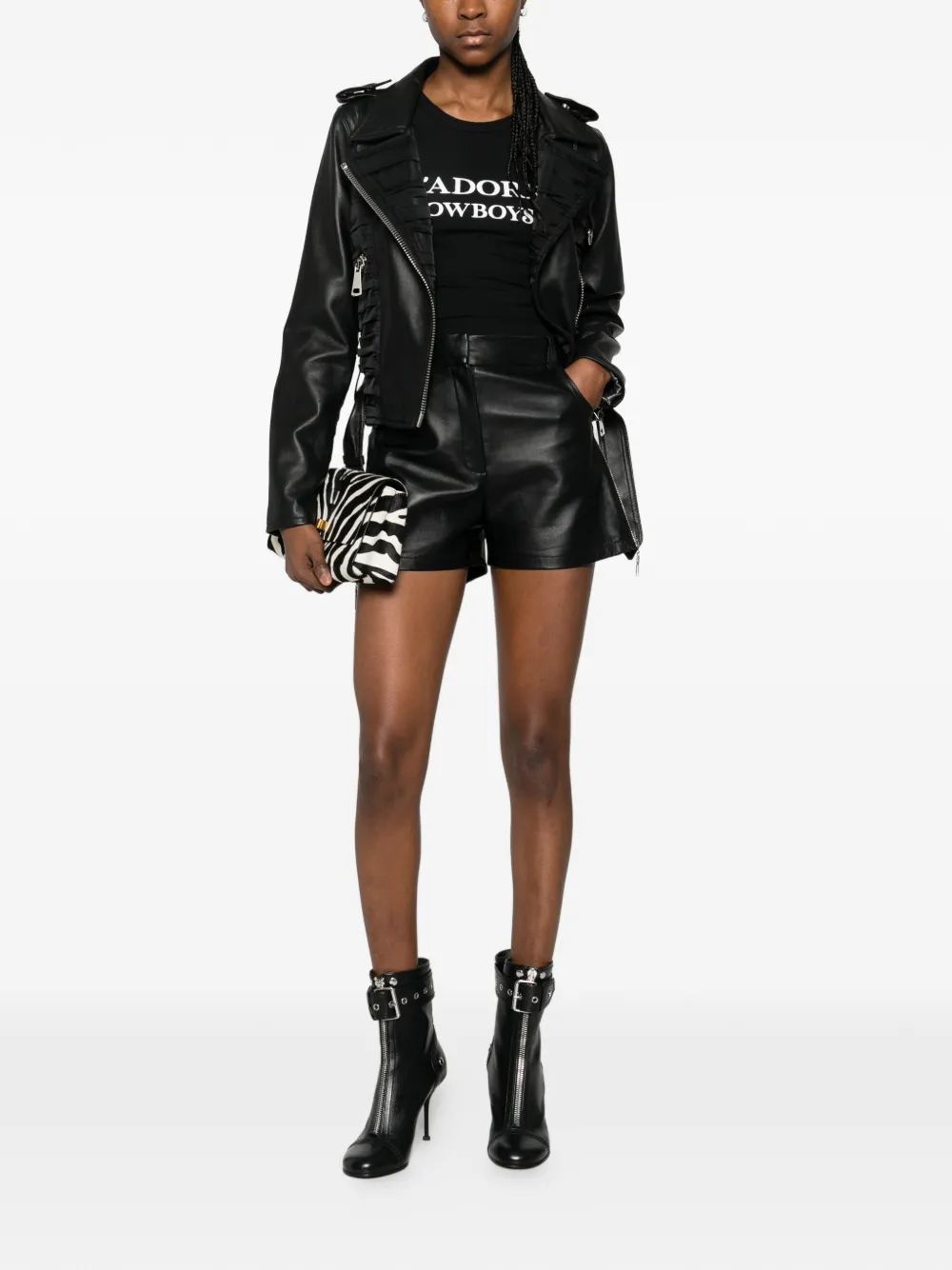 MITILIANE COUTURE Leren shorts met rits Zwart