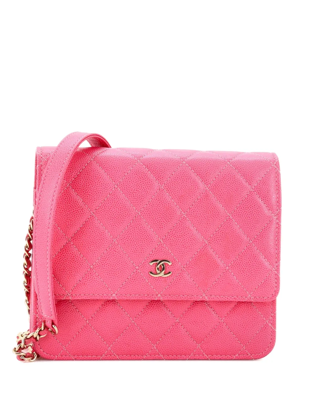 CHANEL Pre-Owned Borsa a tracolla squadrata in pelle Caviar trapuntata con catena - Rosa