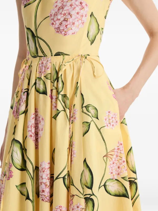 yellow floral pleated dress Pleated Fishtail Floral Midi Printed Dress, Yellow / L