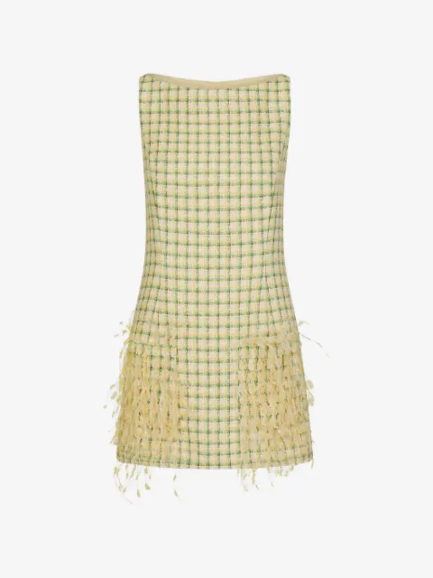Oscar de la Renta checked tweed feather embroidery mini dress