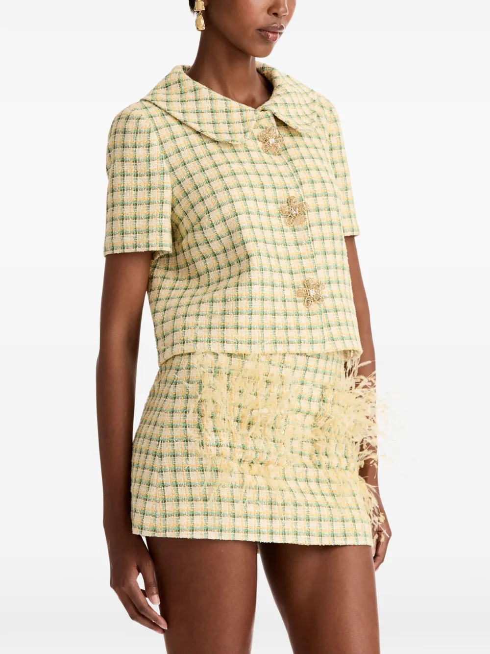 Oscar de la Renta Geruit verfraaid tweed jack Beige
