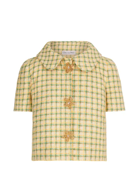 Oscar de la Renta checked embellished tweed jacket