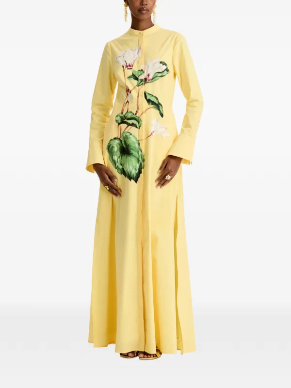 oscar de la renta silk maxi dress Porcelain Flower silk faille maxi dress in blue - Oscar De La Renta