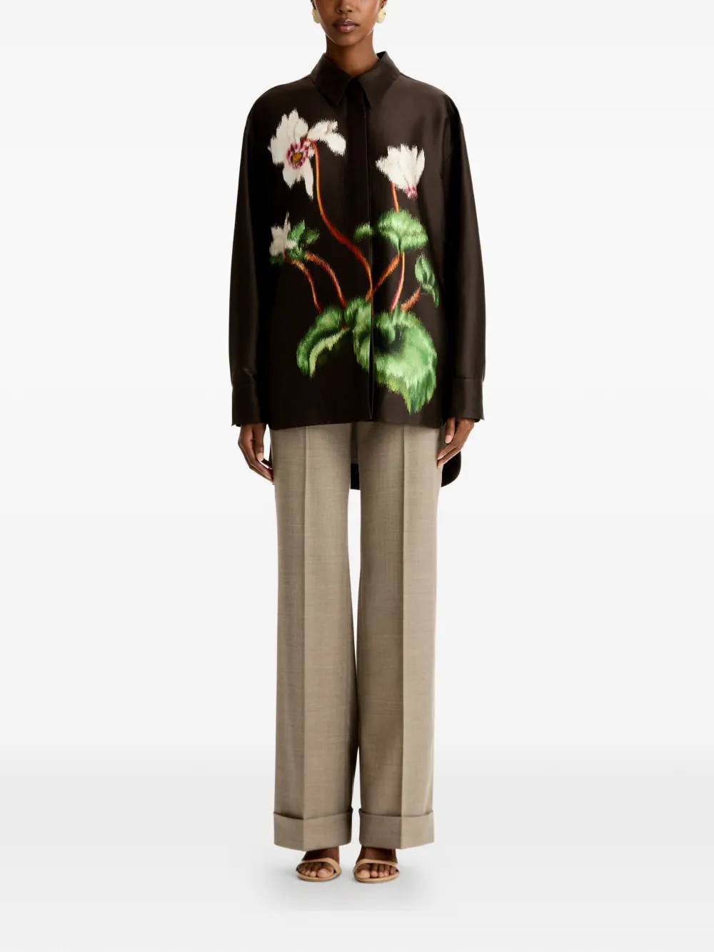 Oscar de la Renta Shirt met bloemenprint Bruin