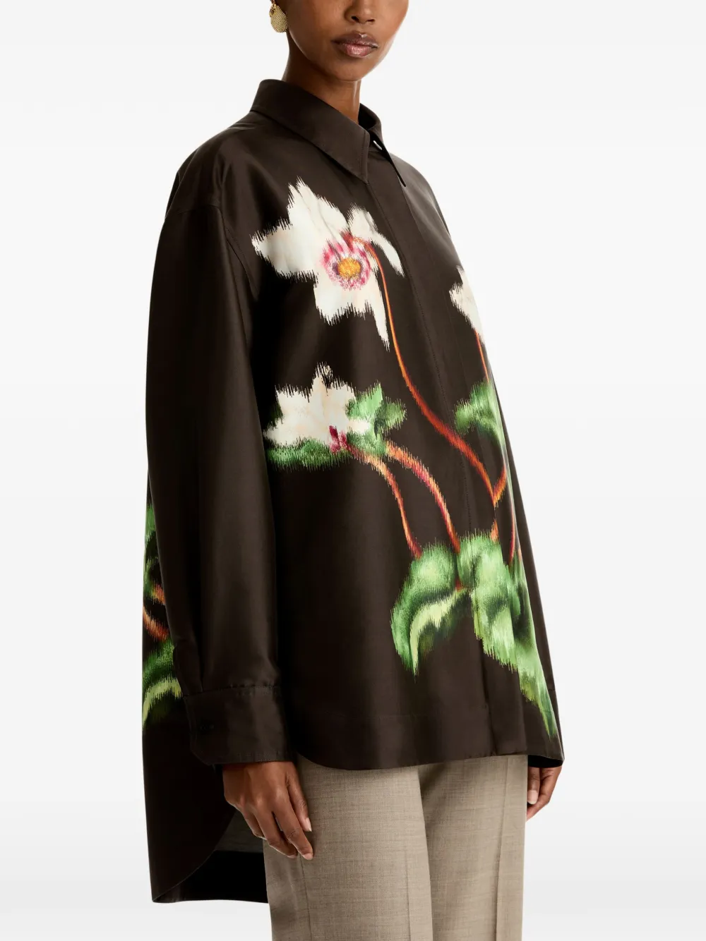Oscar de la Renta Shirt met bloemenprint Bruin
