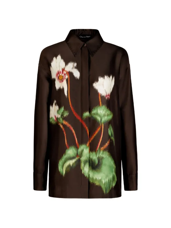 Oscar de la Renta Floral Blouse in Brown