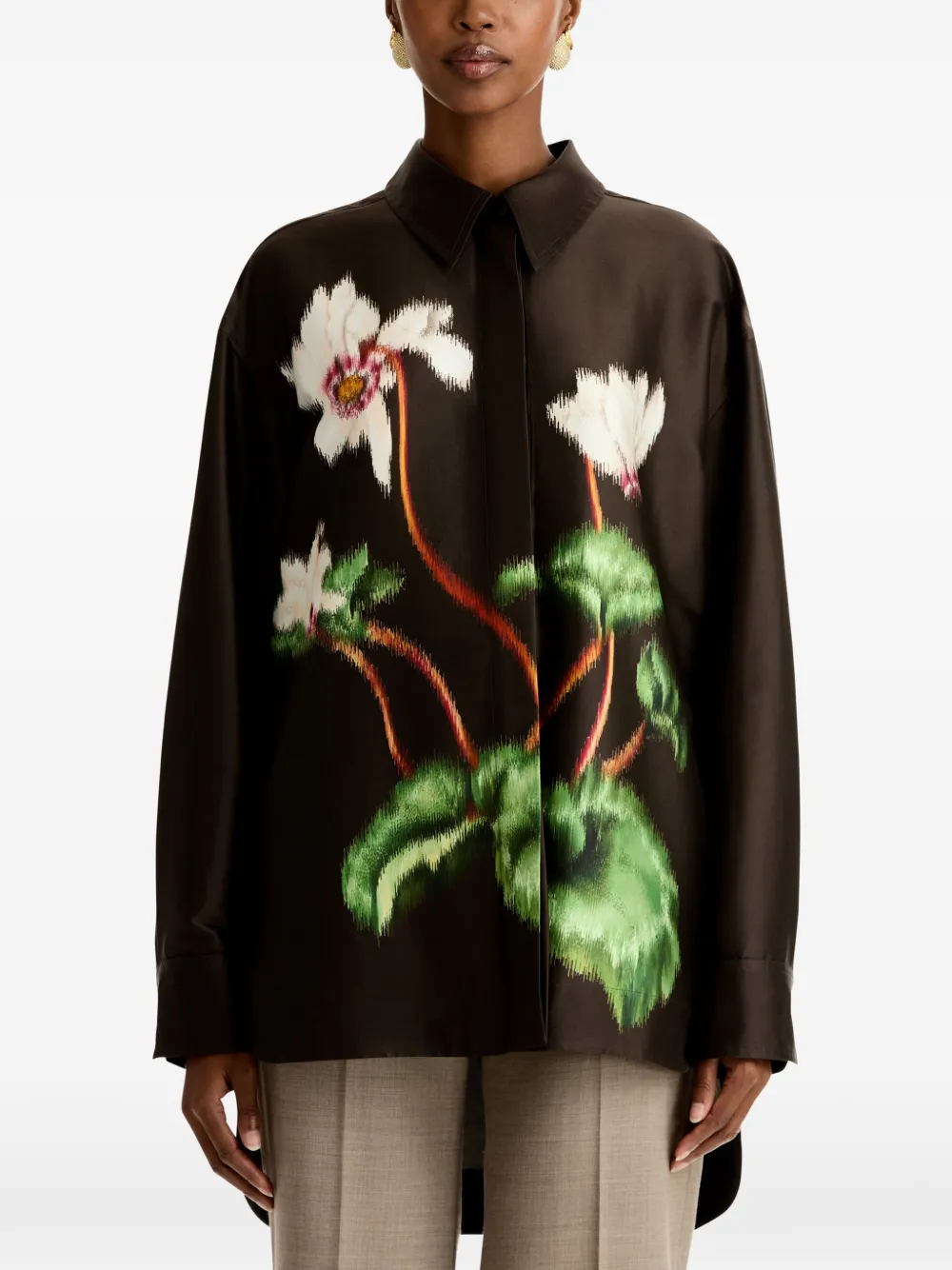 Oscar de la Renta Shirt met bloemenprint Bruin