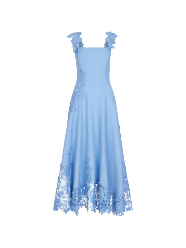 Oscar De La Renta flower-embroidery Midi Dress | Blue | FARFETCH