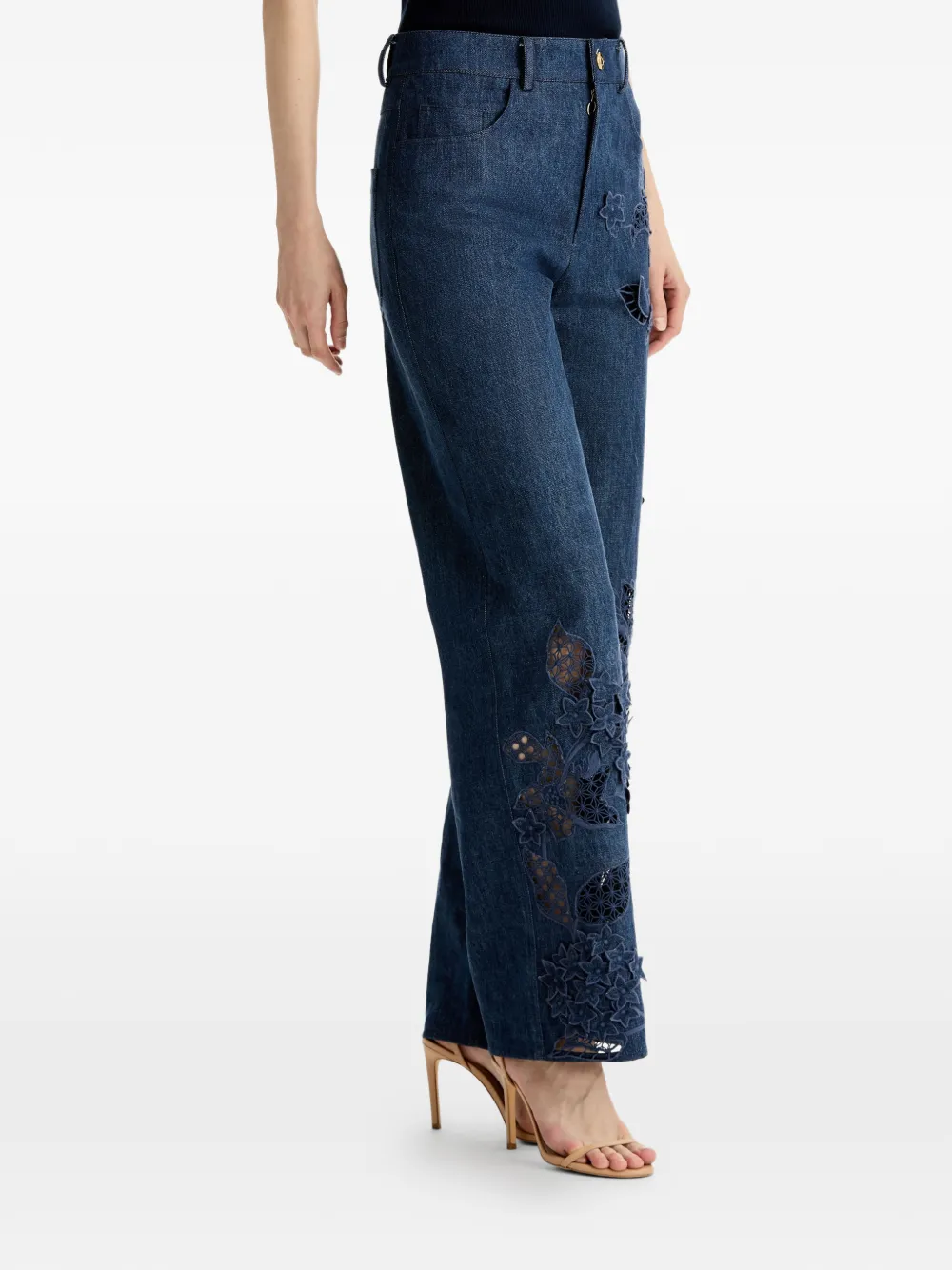 Oscar de la Renta Denim jeans met bloemdetail Blauw