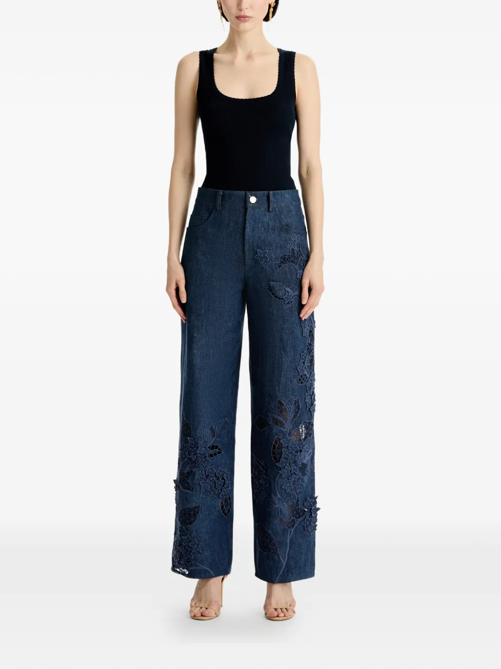 Oscar de la Renta Denim jeans met bloemdetail Blauw